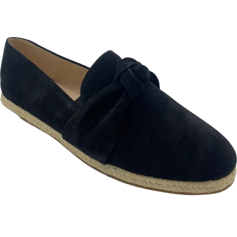 Isaac mizrahi knotted suede leather espadrille black flats new in box 9 m